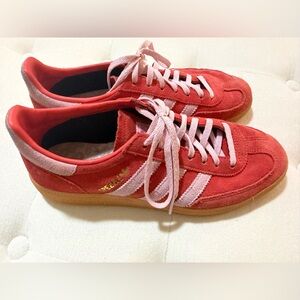 Adidas spezial Red Suede Sneakers with Pink Stripes